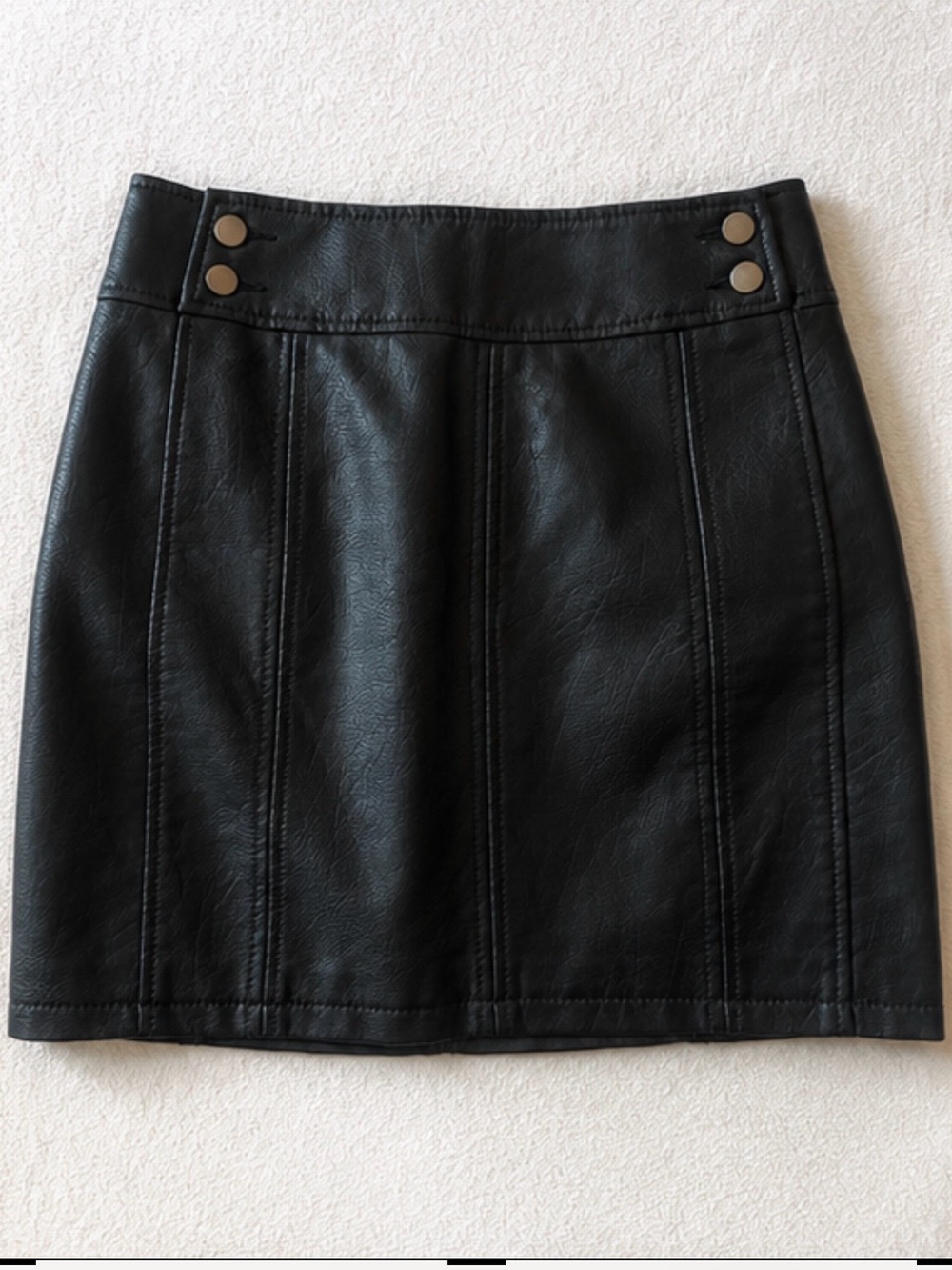 Free People Black Faux Leather Mini Skirt with Snap Details. Size S .